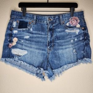 American Eagle Rose Embroidered Raw Hem Shorts Sz 12